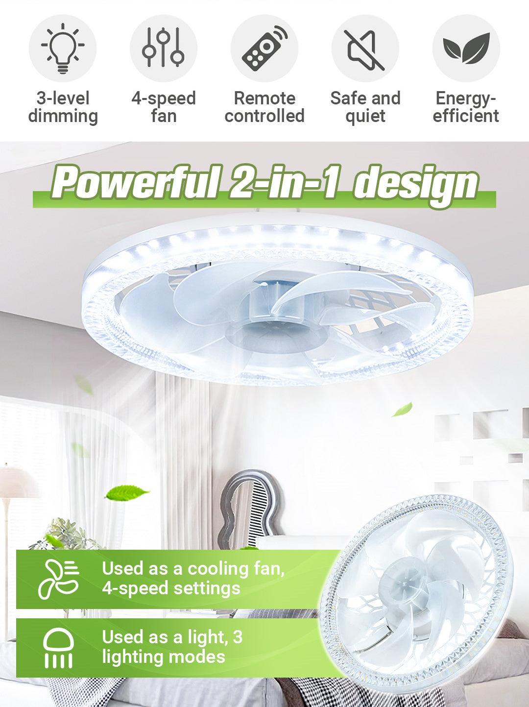 Ventilateur plafonnier silencieux réglable 2-en-1 avec télécommande