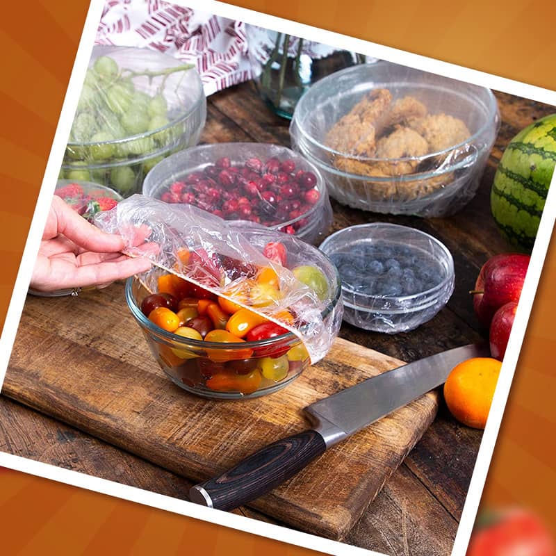 100pcs Disposable Stretch Film for Bowls & Plates, Elastic Container Lids, Plastic Wrap Alternative for Leftovers, Fruit, Vegetables & Kitchen Food