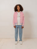 cardigan en cachemire rose brodé de motifs contrastés