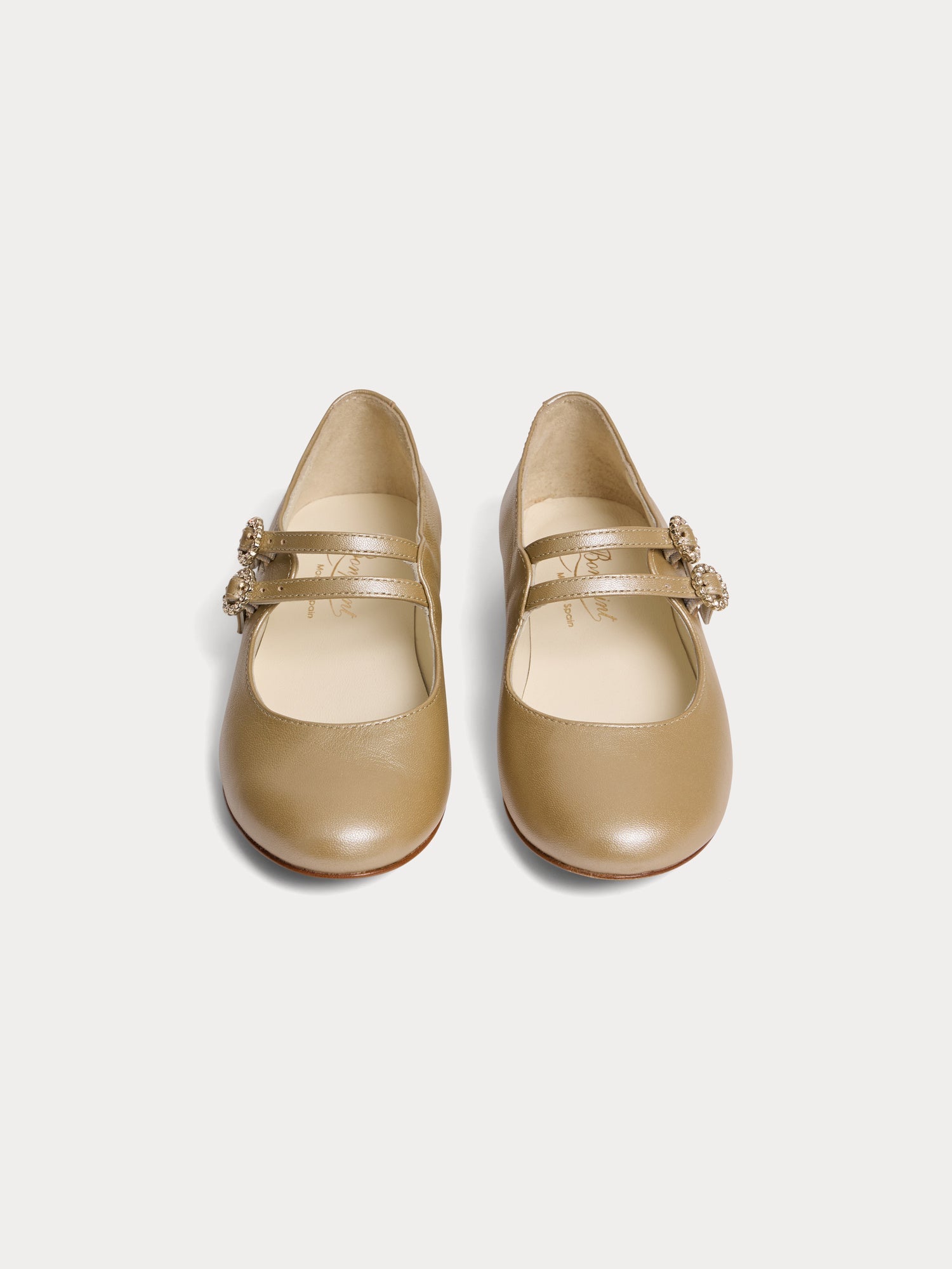 Chaussures babies en cuir doré