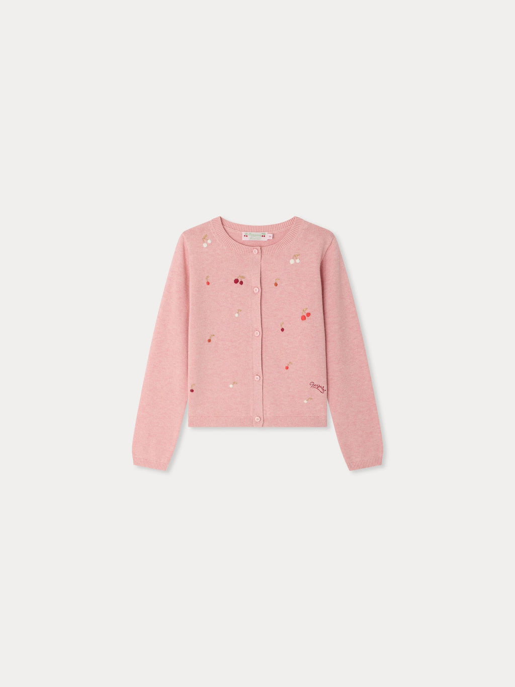 cardigan à col rond et cerises brodées à la main