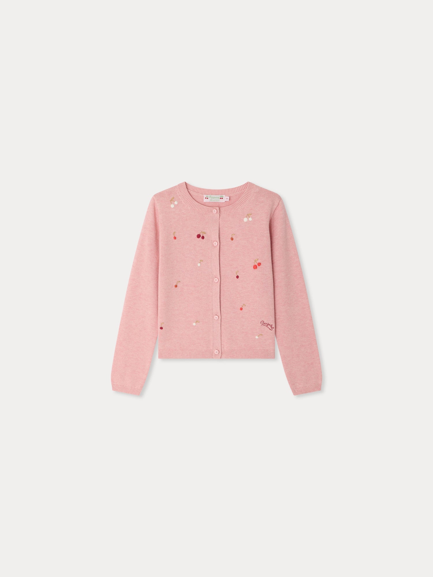 cardigan à col rond et cerises brodées à la main
