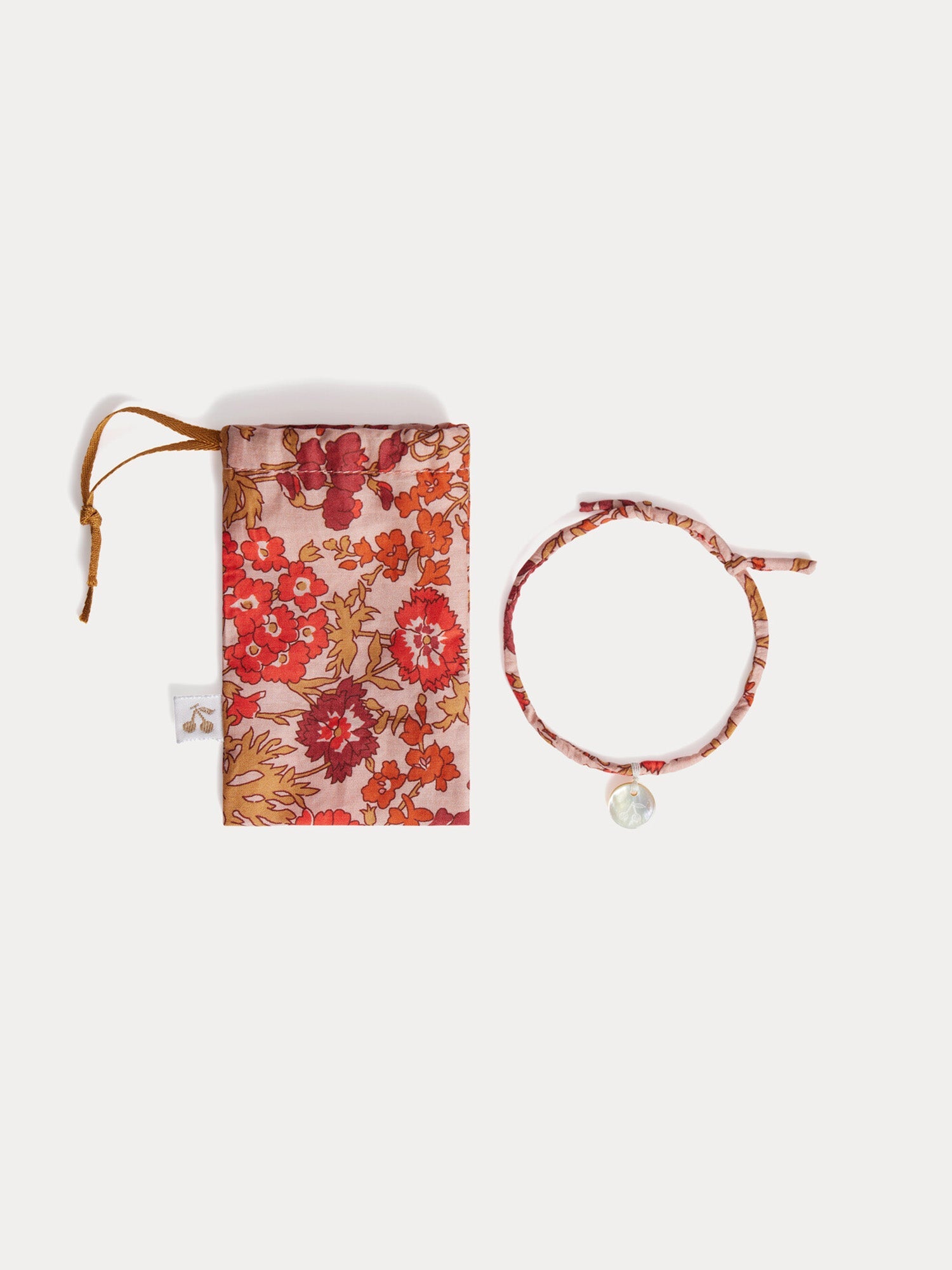 bracelet avec fleurs roses en tissu de coton biologique