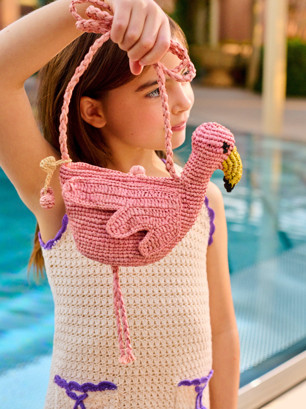 Sac flamant rose en raphia fait main
