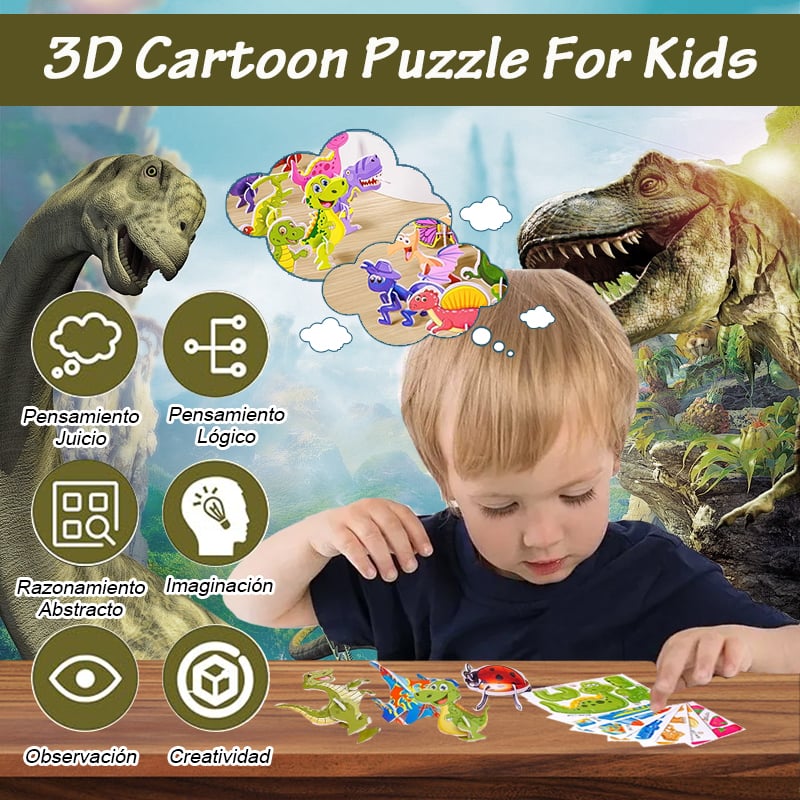 & EDUCATIONAL 3D PUZZLE - 50-Piece Cartoon Dinosaur Set with Vibrant Colors, Develops Creativity & Spatial Thinking for Ages 4+