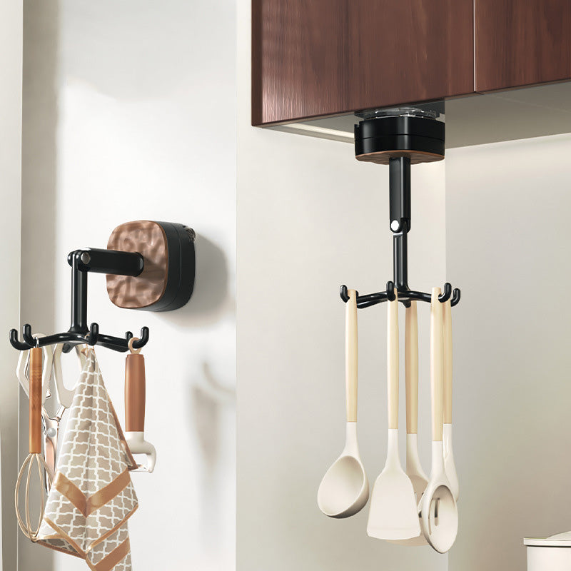 Support rotatif à 360° pour ustensiles de cuisine avec crochets suspendus
